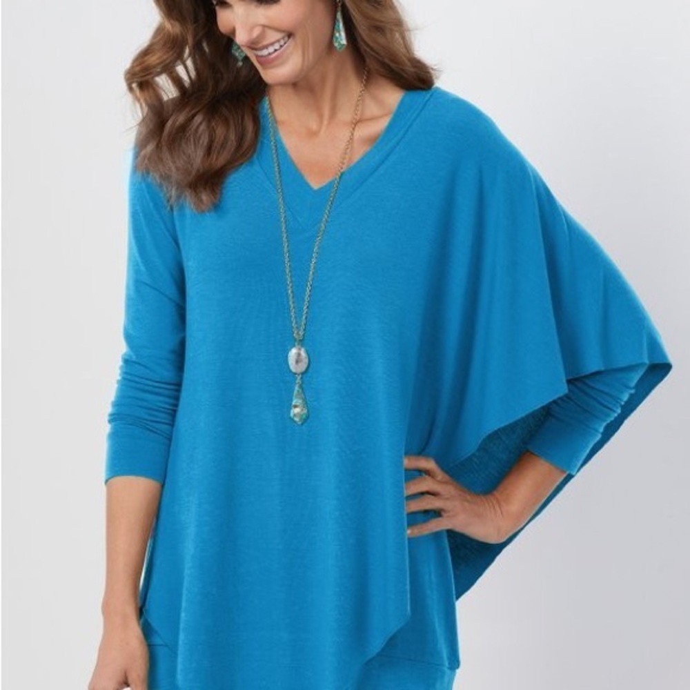 Soft Surroundings Blue Asymmetrical V-Neck Tunic Top Long Sleeve NEW - Picture 3 of 9